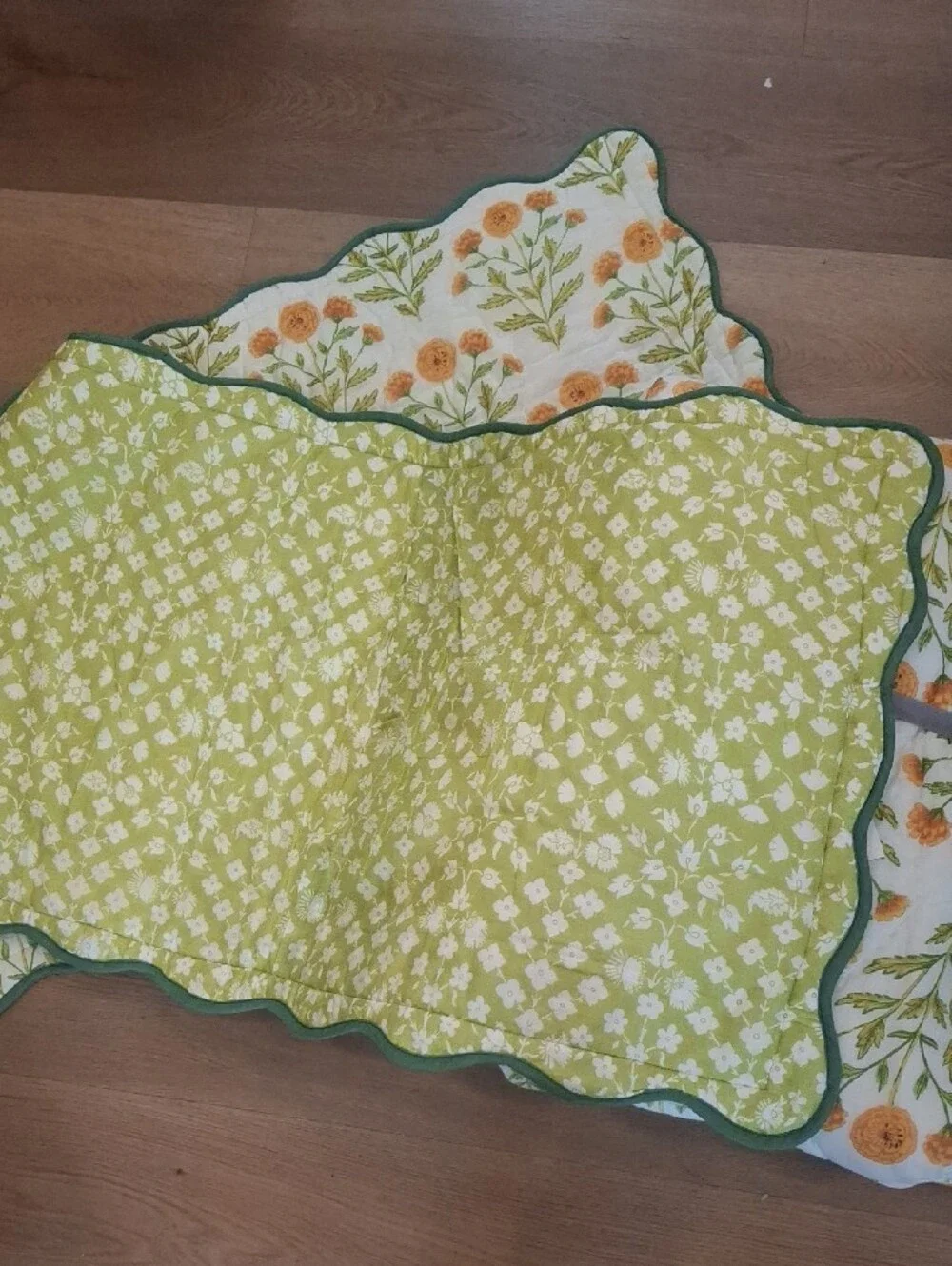 Anthropologie Citrus Floral Kind Quilt Throw in Green and Orange